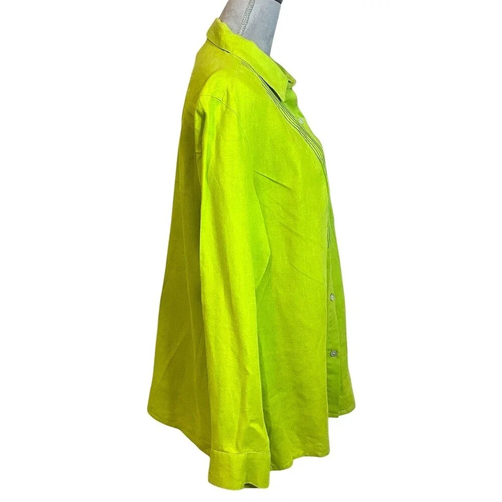 100% Linen Pintuck Pleated Top Green Workwear Vacation Lightweight Breathable - Picture 5 of 9